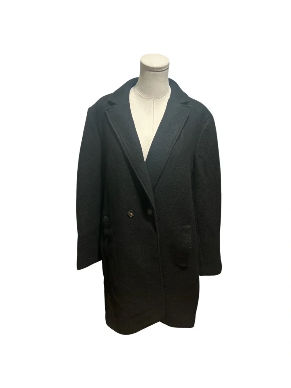 J.Crew Italian Boiled Wool Black Double Breasted Coat Size 18